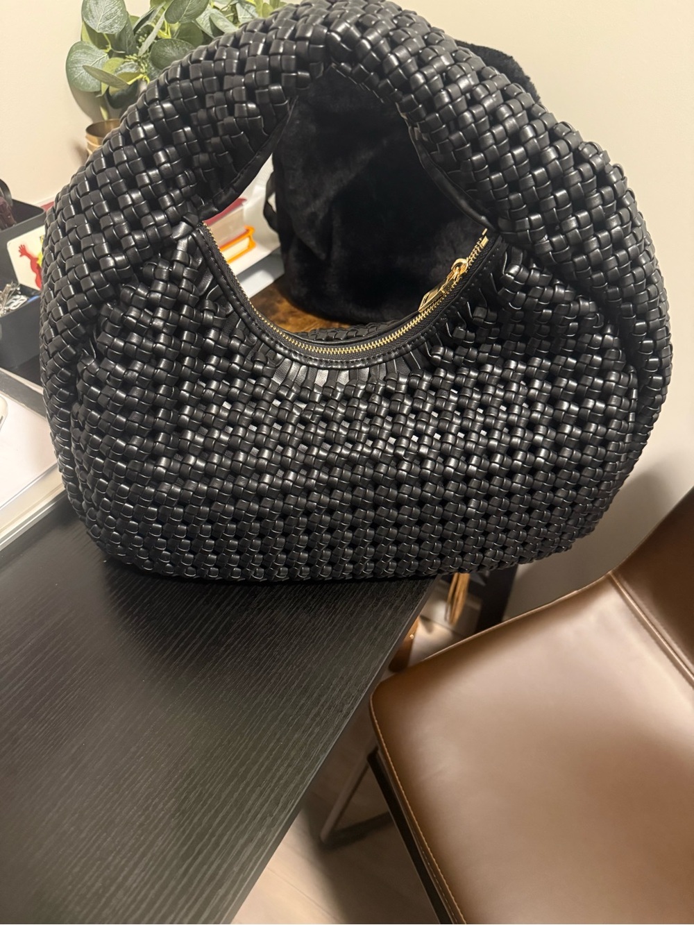 Urban Expressions Black Woven Shoulder Hobo Bag